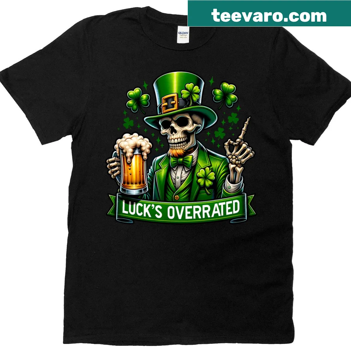 Skeleton leprechaun graphic for St. Patrick's Day t-shirt — on a men's t-shirt