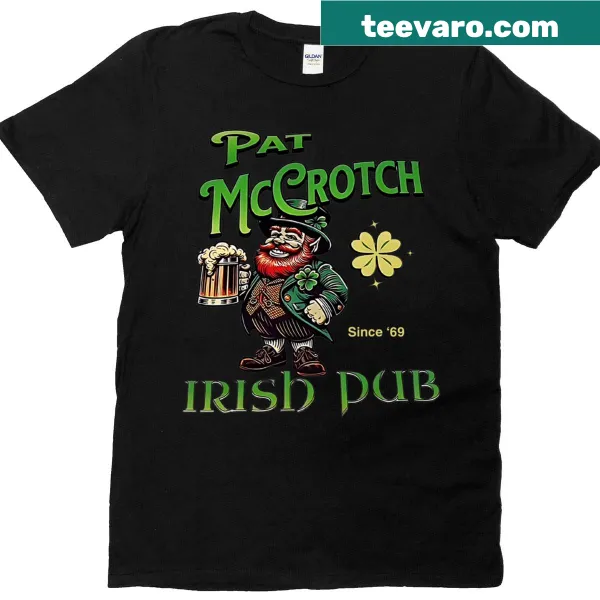 Humorous St. Patrick's Day T-shirt featuring a pub illustration and playful text