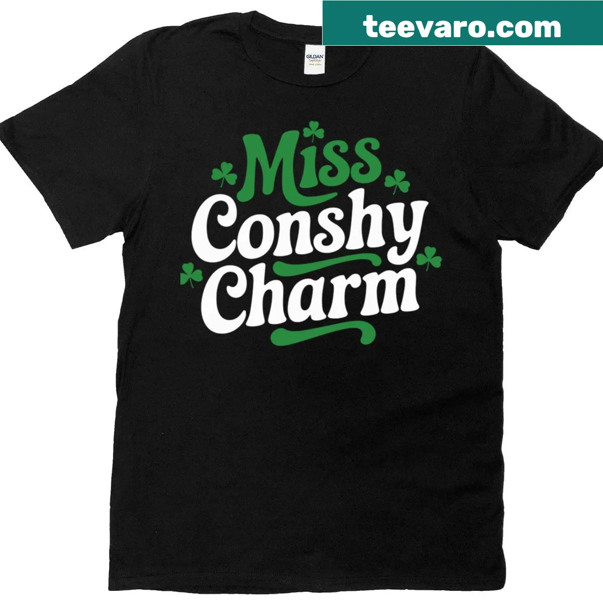 Funny St. Patrick's Day family-themed T-shirt with Miss Conshy text — on a men's t-shirt