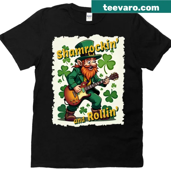 Playful St. Patrick's Day t-shirt featuring rock and roll elements