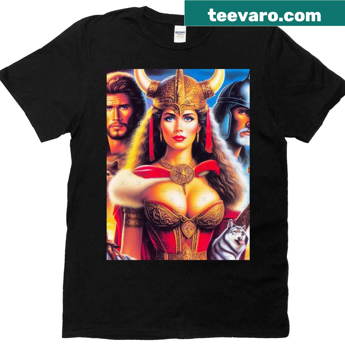 T-shirt celebrating Viking women warriors — on a men's t-shirt