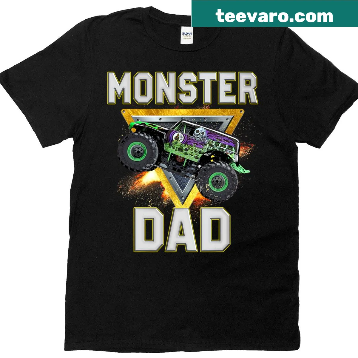 Monster truck illustration for dads on a playful T-shirt — on a men's t-shirt