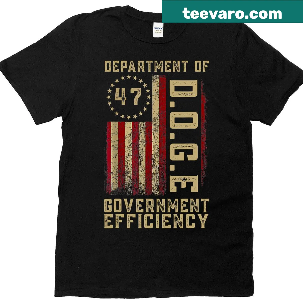 Patriotic t-shirt featuring Doge meme and government theme — on a men's t-shirt