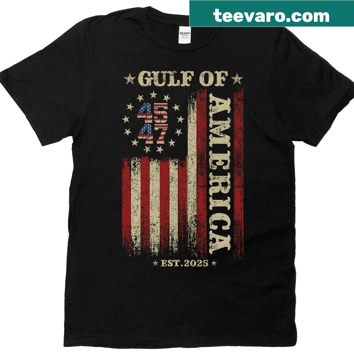 USA flag and Gulf Mexico map design on t-shirt — on a men's t-shirt