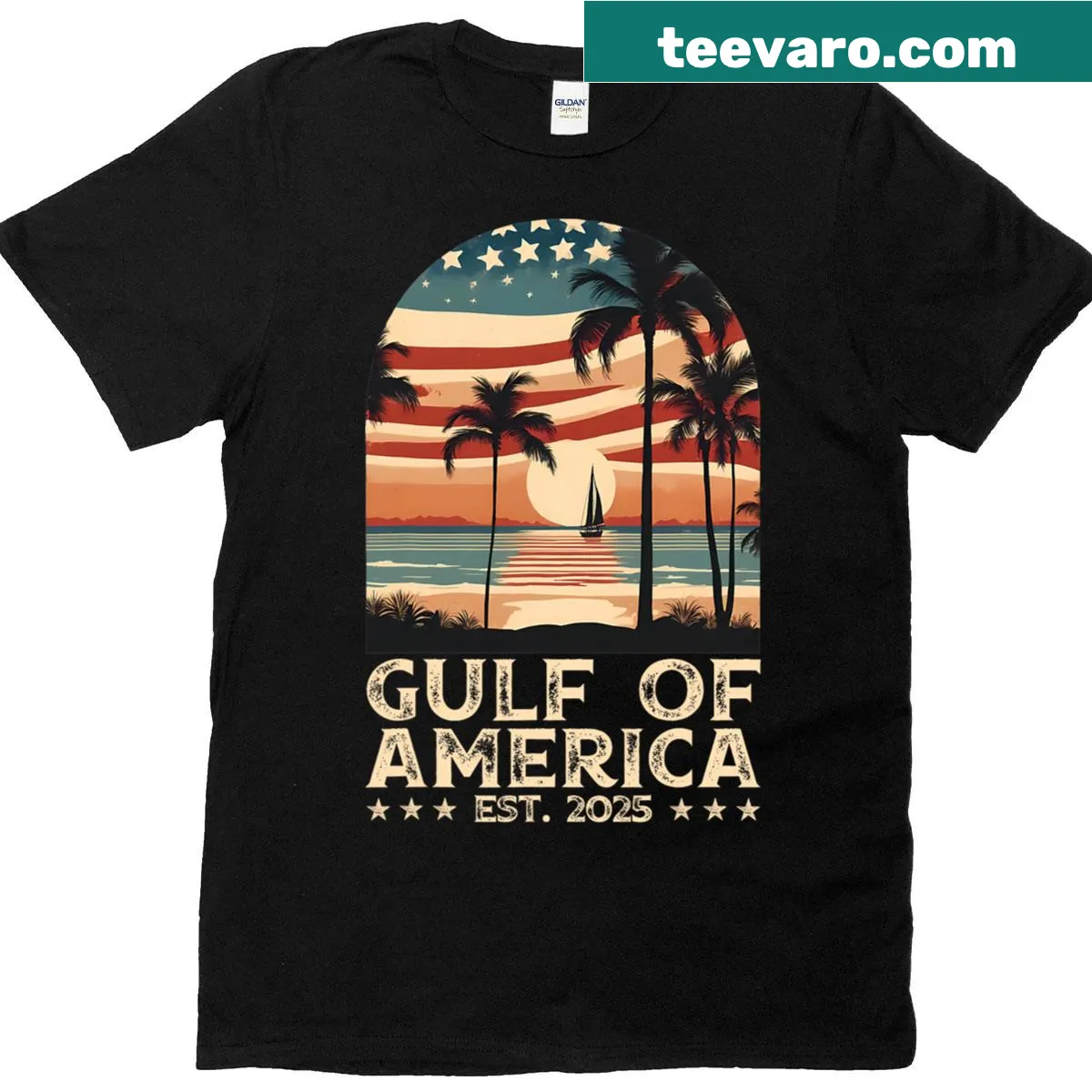 Retro American Flag t-shirt with Est 2025 print — on a men's t-shirt