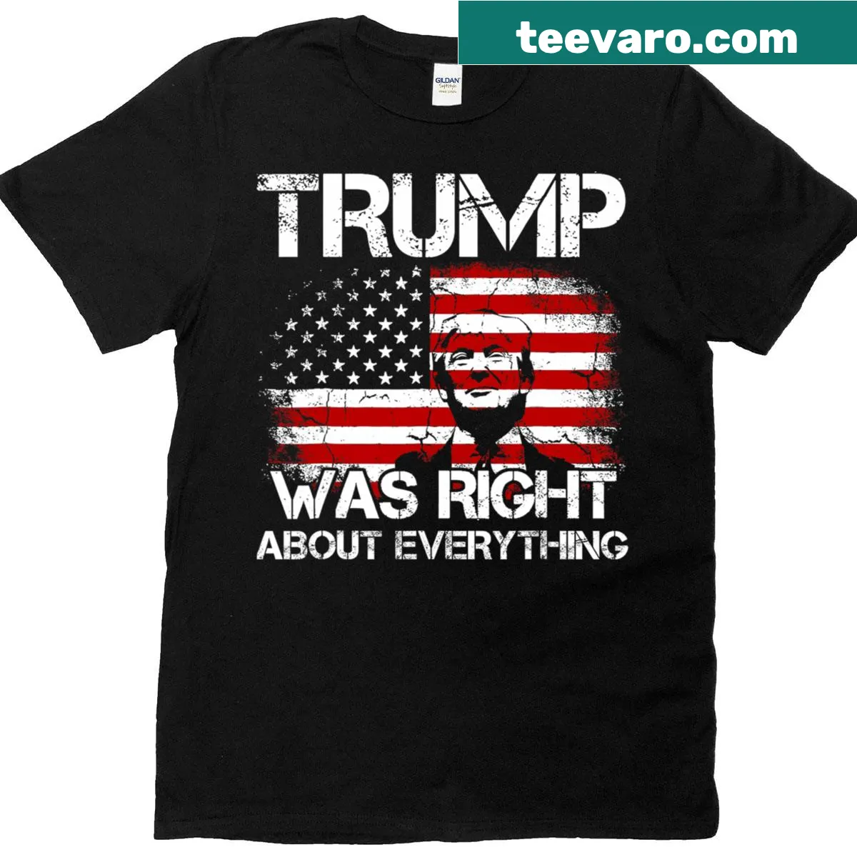 Vintage style shirt with American flag and Trump quote — on a men's t-shirt