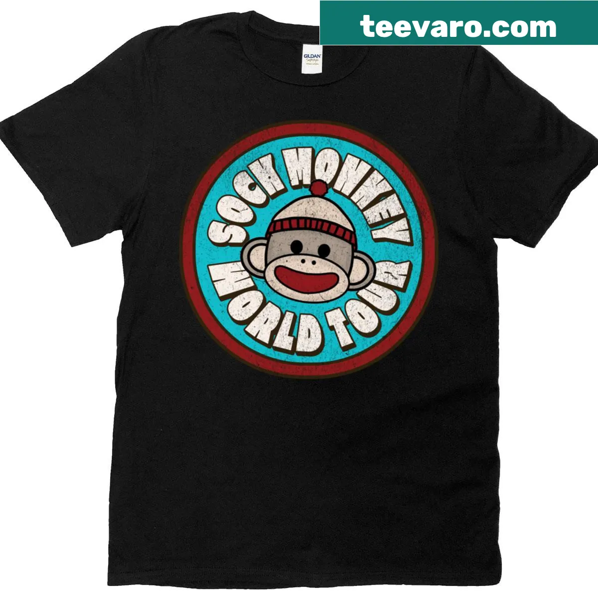 Vintage Sock Monkey logo T-shirt for kids — on a men's t-shirt