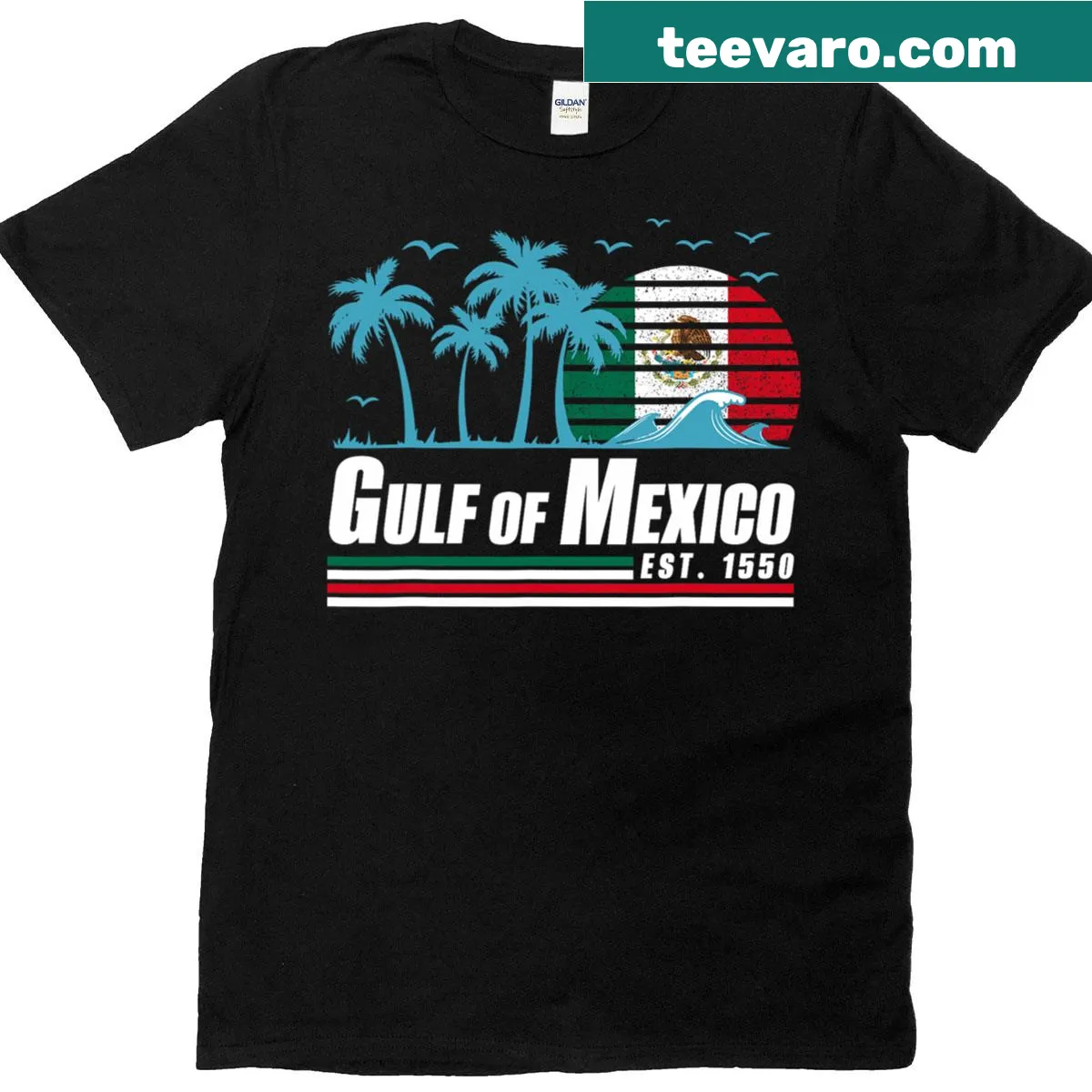 Retro beachwear t-shirt celebrating Gulf of Mexico — on a men's t-shirt
