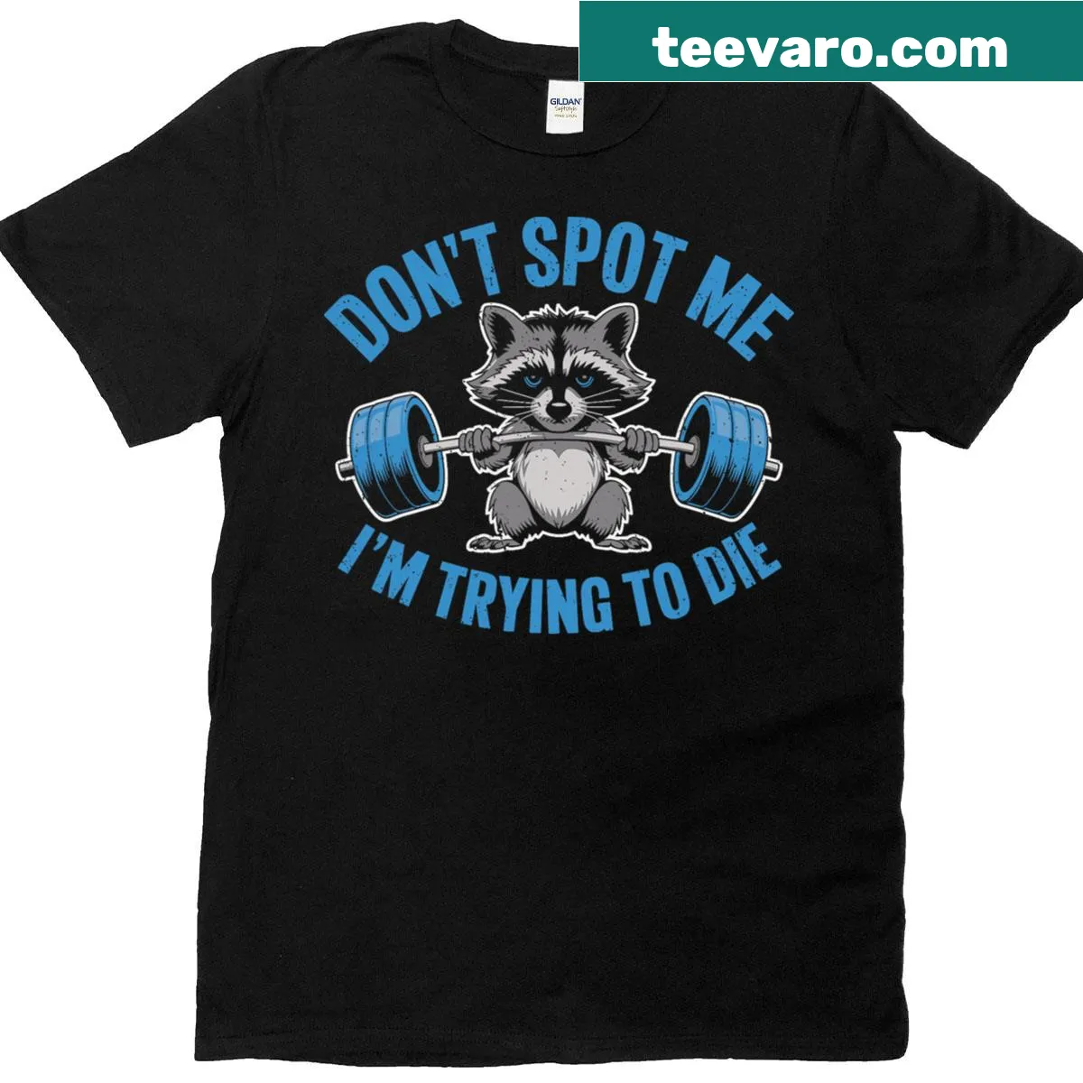 Funny workout T-shirt with the text about weightlifting humor — on a men's t-shirt