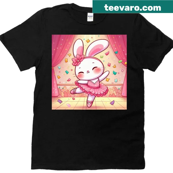 Cute kids T-shirt with whimsical ballerina bunny illustration