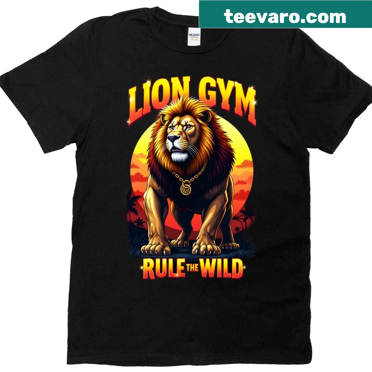 Bold lion graphic on Wild Rule gym t-shirt — on a men's t-shirt