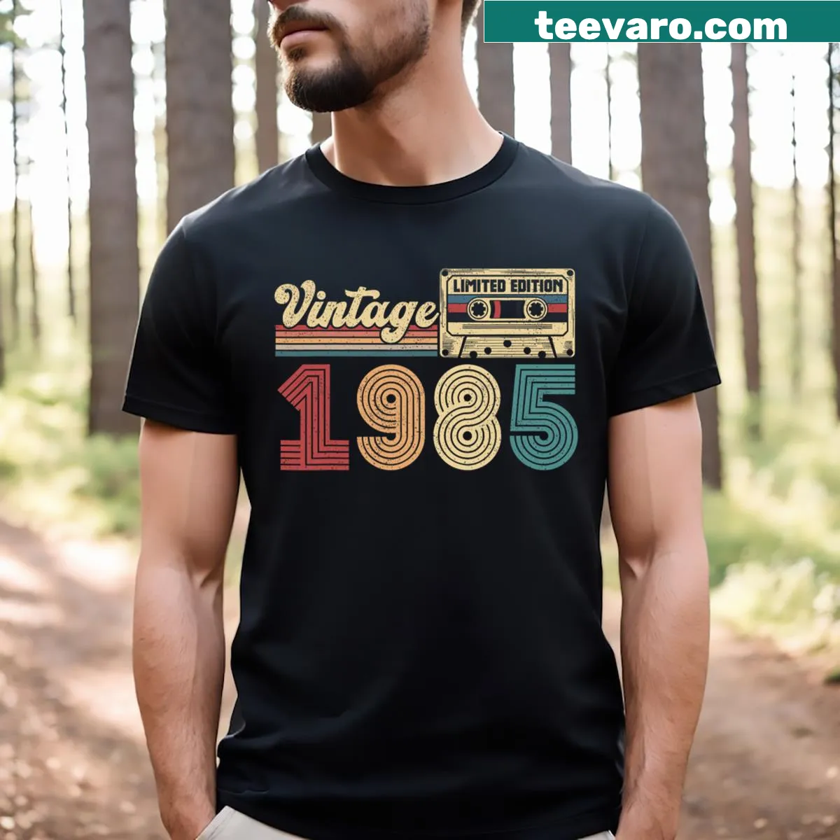 Vintage 1985 cassette tape graphic on a 40th birthday T-shirt