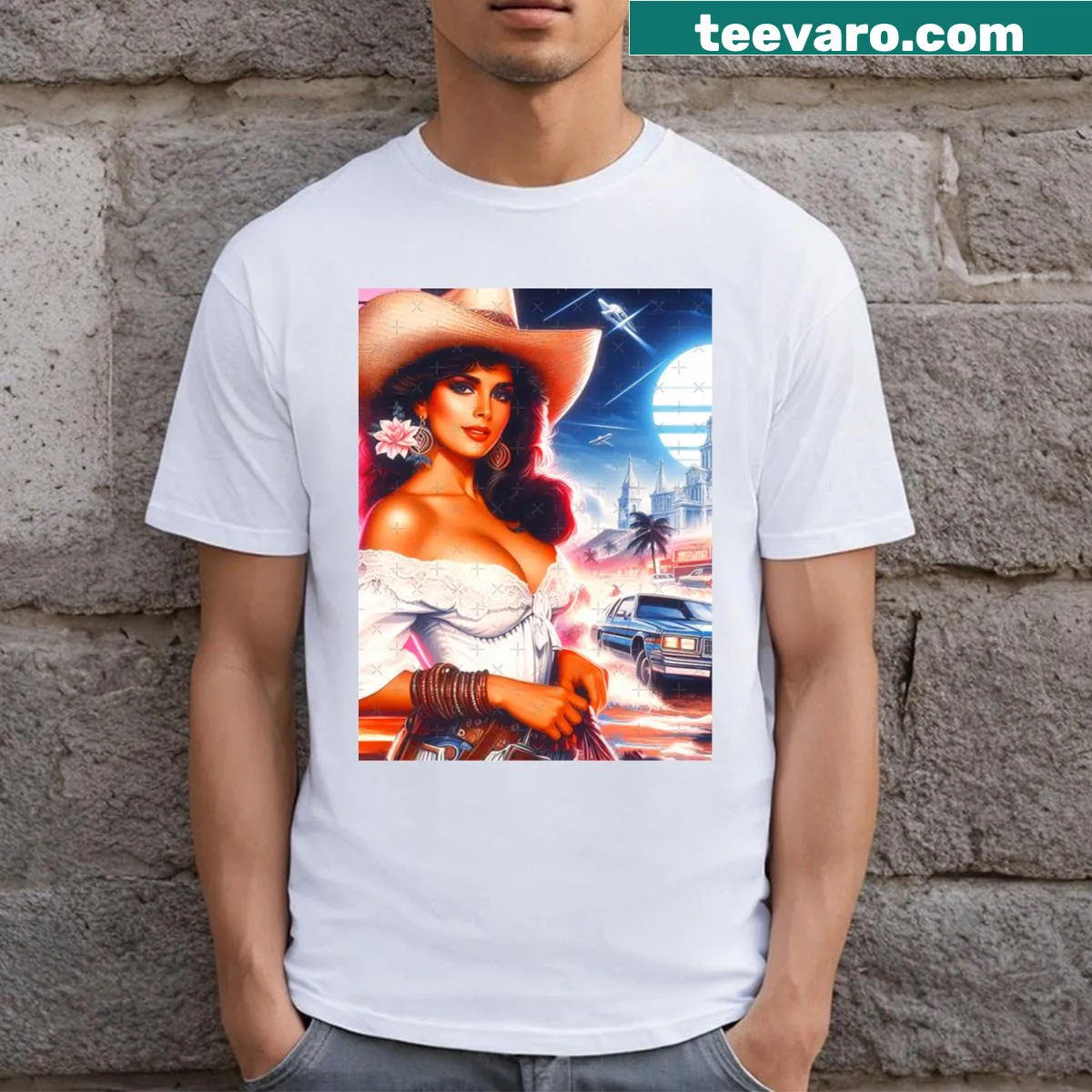 Playful cowgirl graphic T-shirt inspired by the 80s