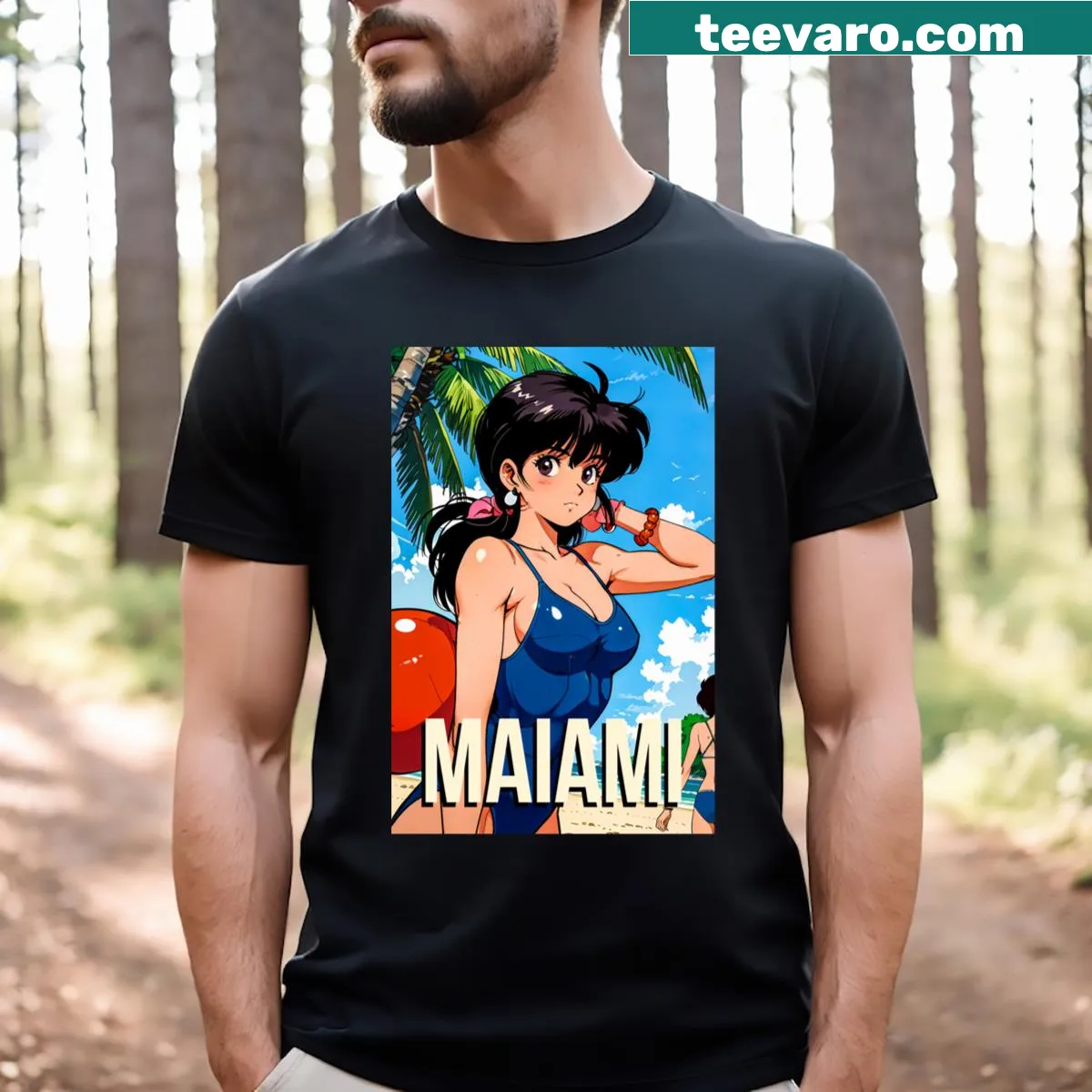 Anime themed T-shirt featuring a beach adventure graphic