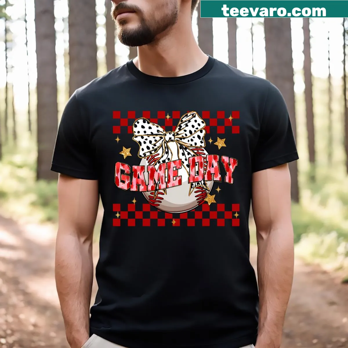 Cute baseball-themed T-shirt with a white bow illustration for girls