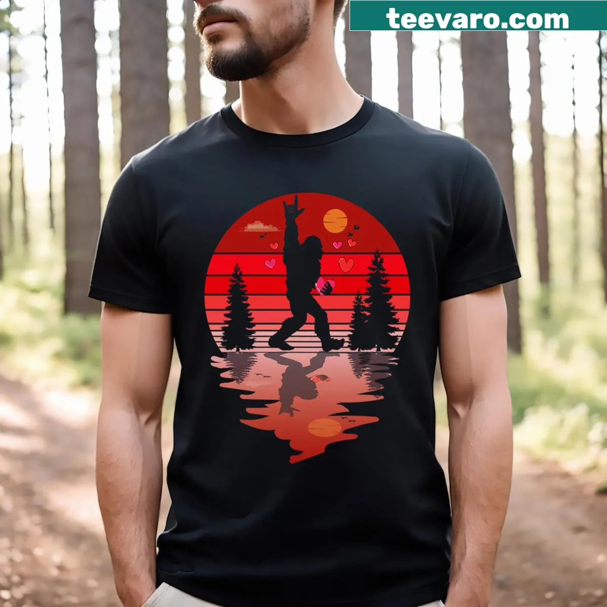 Funny Sasquatch Valentine's Day t-shirt with hearts and playful text