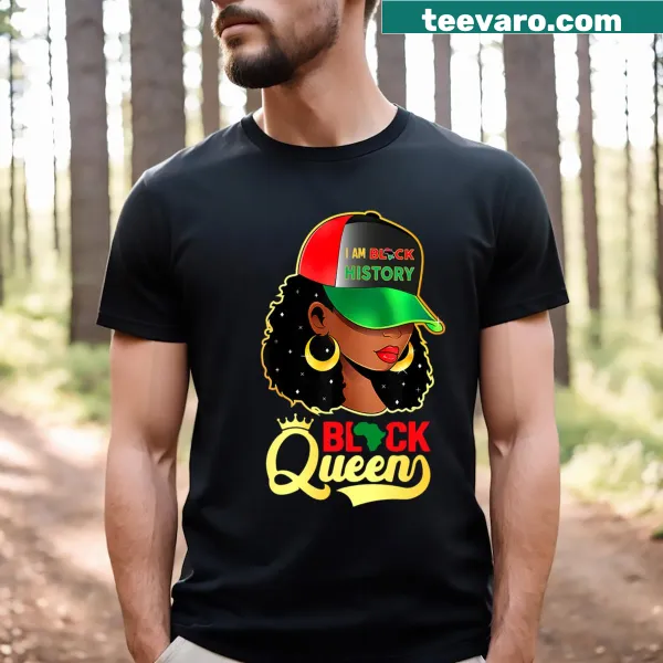 Black Queen T-shirt celebrating Black womanhood with bold typography