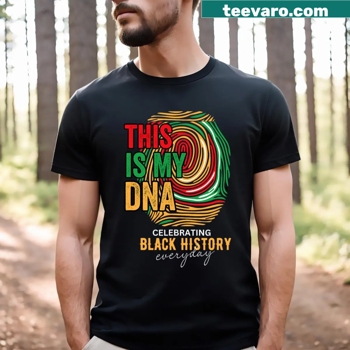 Graphic t-shirt commemorating Black History Month with DNA theme