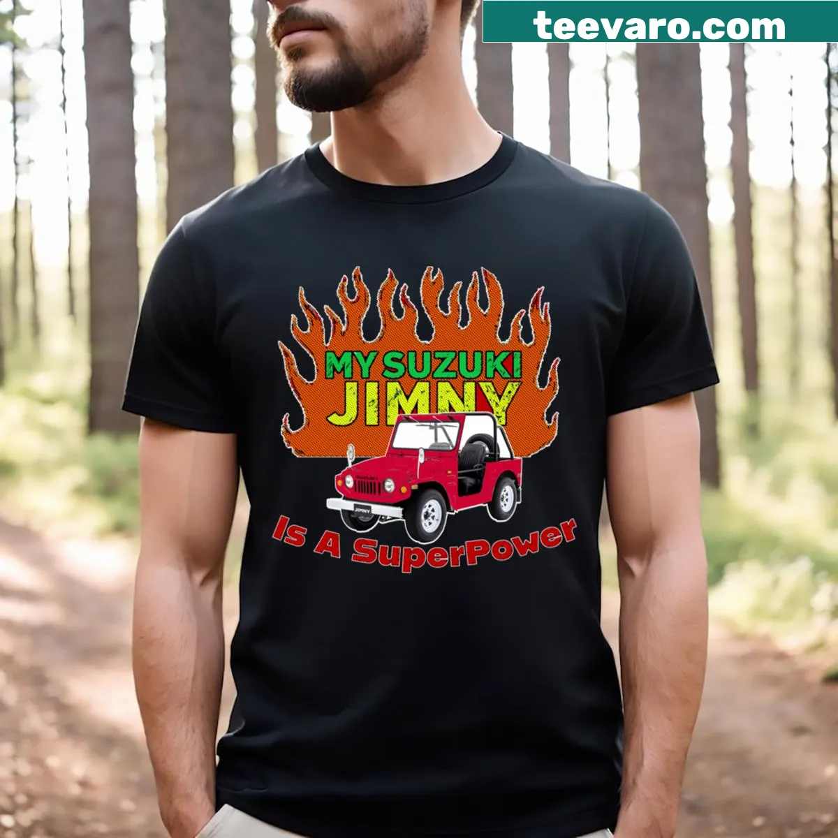Illustration of a Jimny with whimsical automotive art.