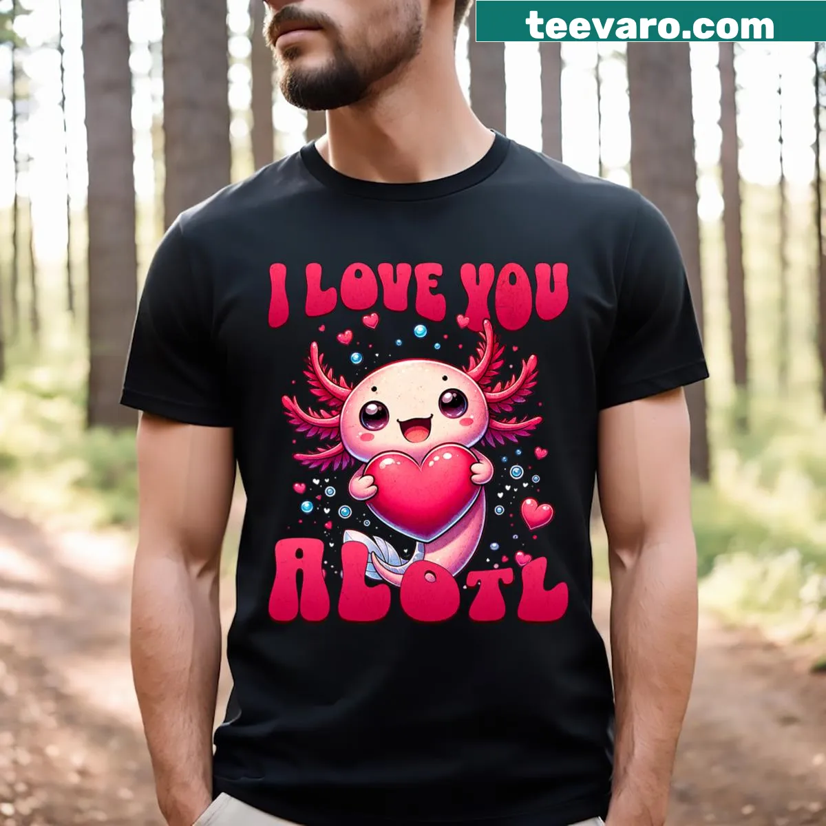 Cute Valentine's Day T-shirt with an axolotl design
