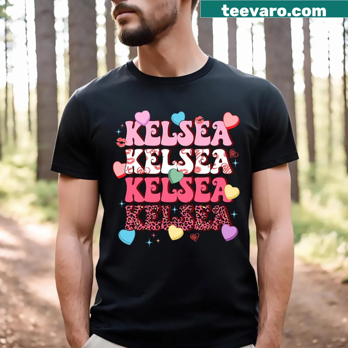 Personalized Kelsea name with cute hearts on Valentine's shirt
