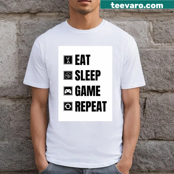 Funny 'Eat Sleep Game Repeat' graphic t-shirt