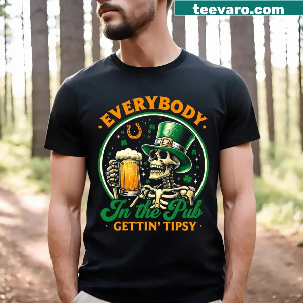 Funny St. Patrick's Day t-shirt with a pub scene illustration