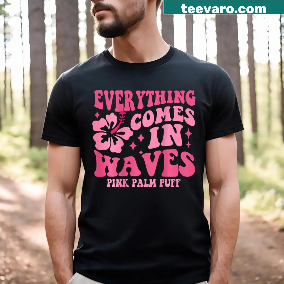 Playful pink palm design on T-shirt