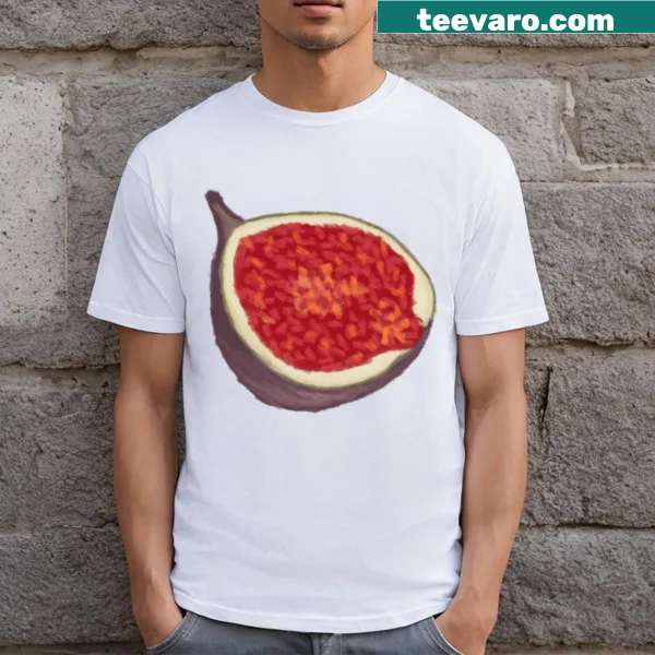 T-shirt featuring a graphic of a fig cut in half