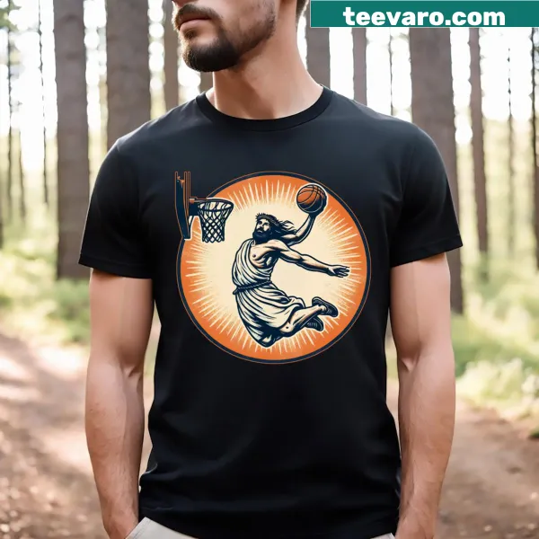 Funny retro basketball t-shirt featuring Jesus Christ graphic