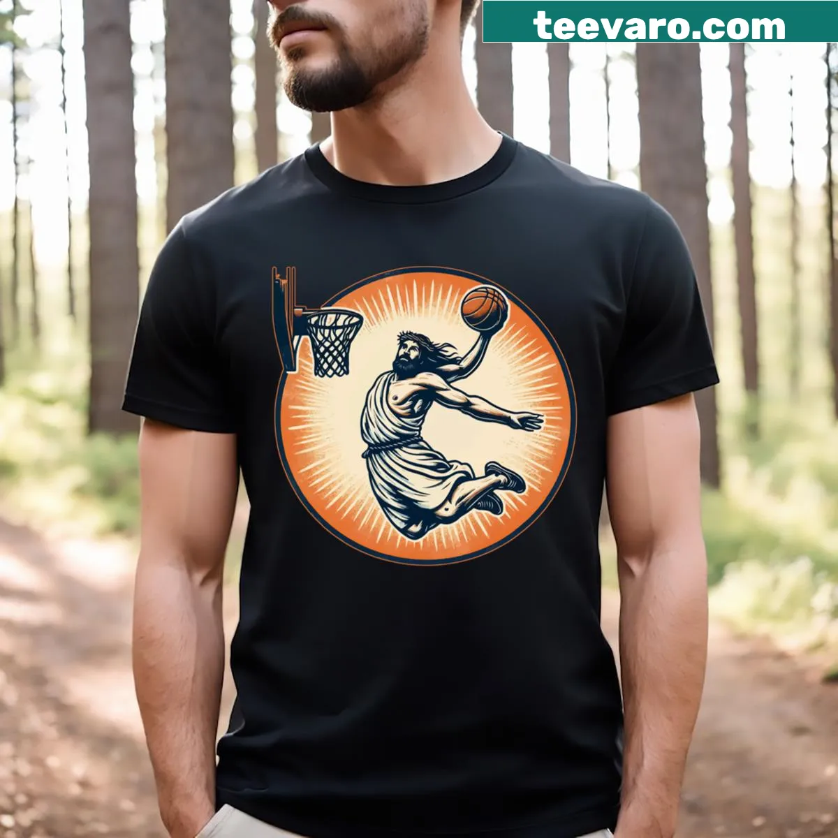 Funny retro basketball t-shirt featuring Jesus Christ graphic