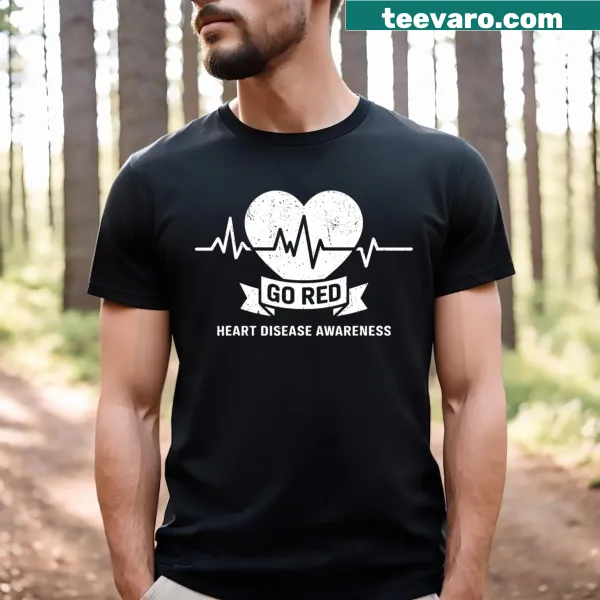 Awareness t-shirt for American Heart Month with 'Go Red' text