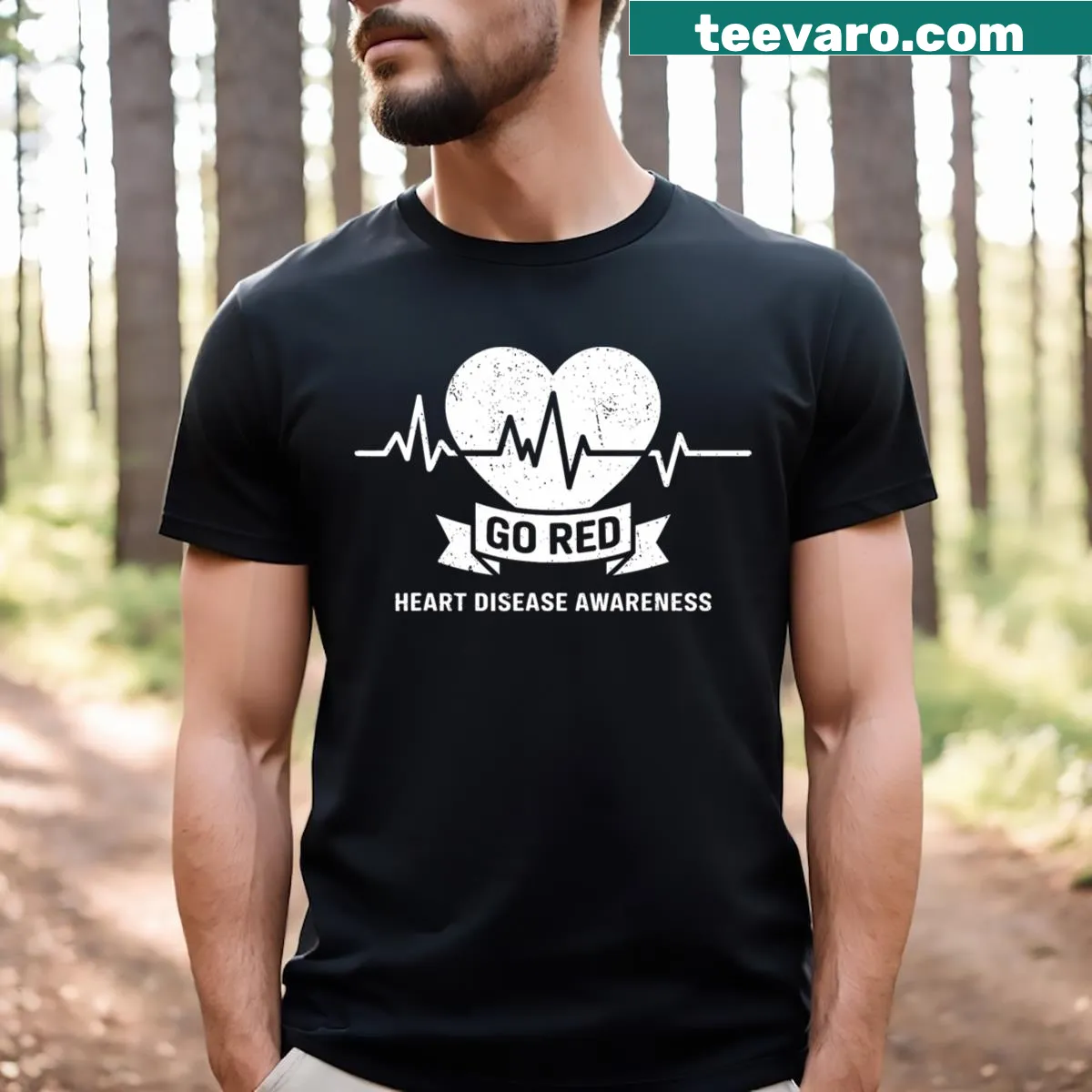 Awareness t-shirt for American Heart Month with 'Go Red' text