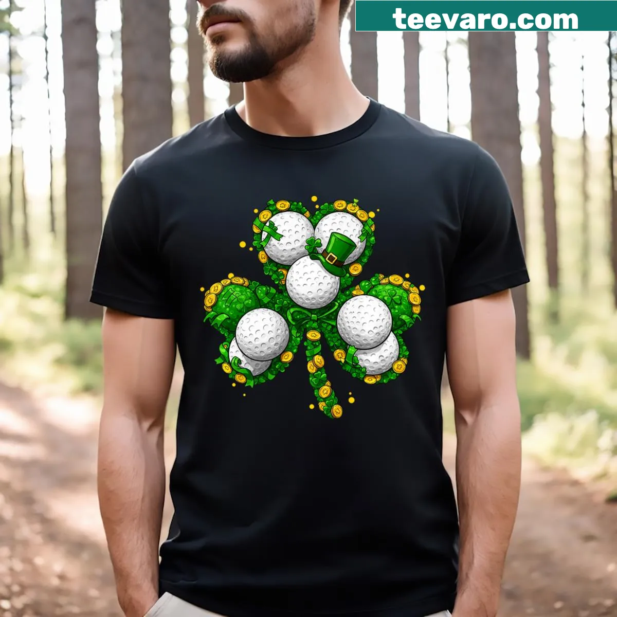 Leprechaun golfer t-shirt with shamrocks for St. Patrick's Day