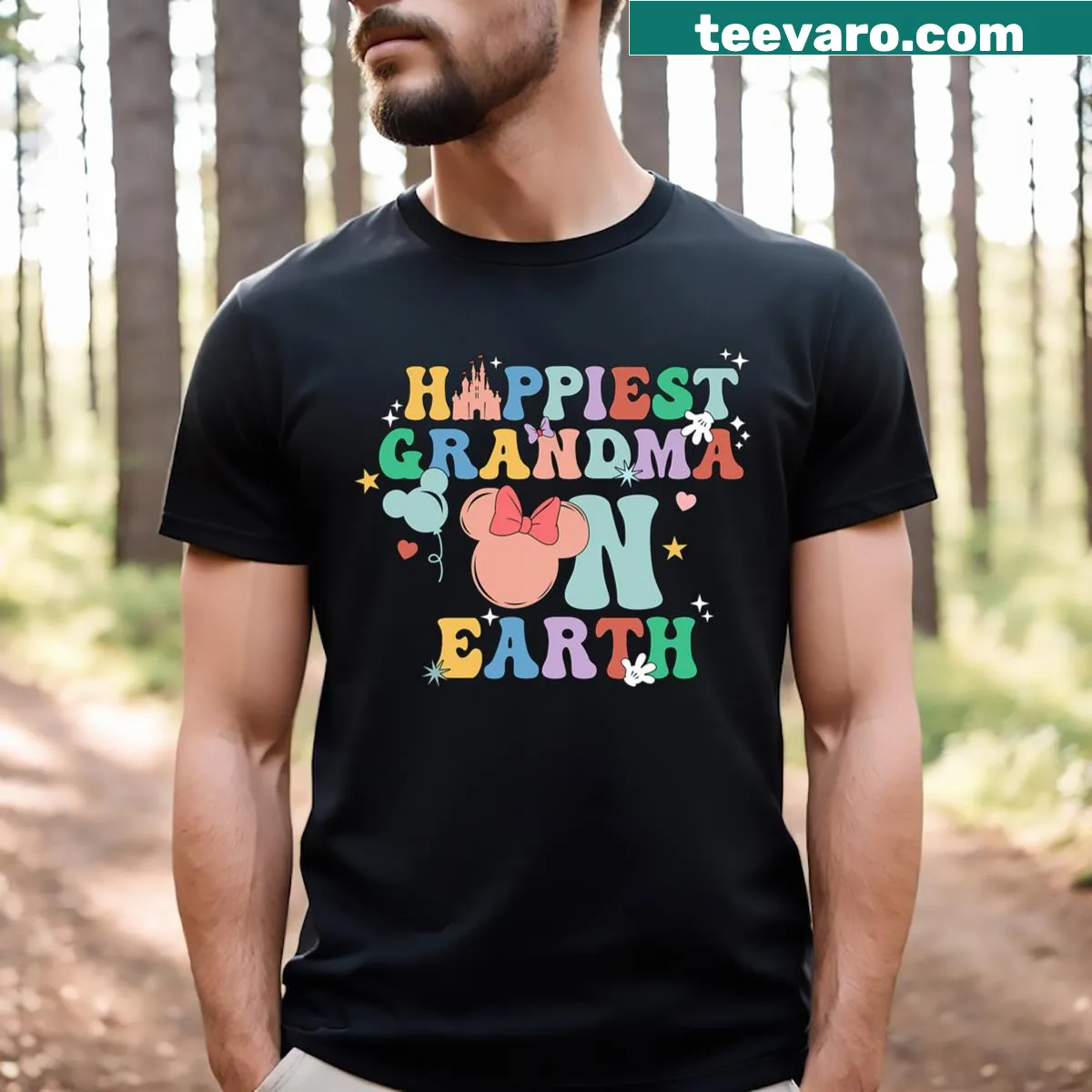 Cute graphic T-shirt for grandmas, saying 'Happiest Grandma On Earth'