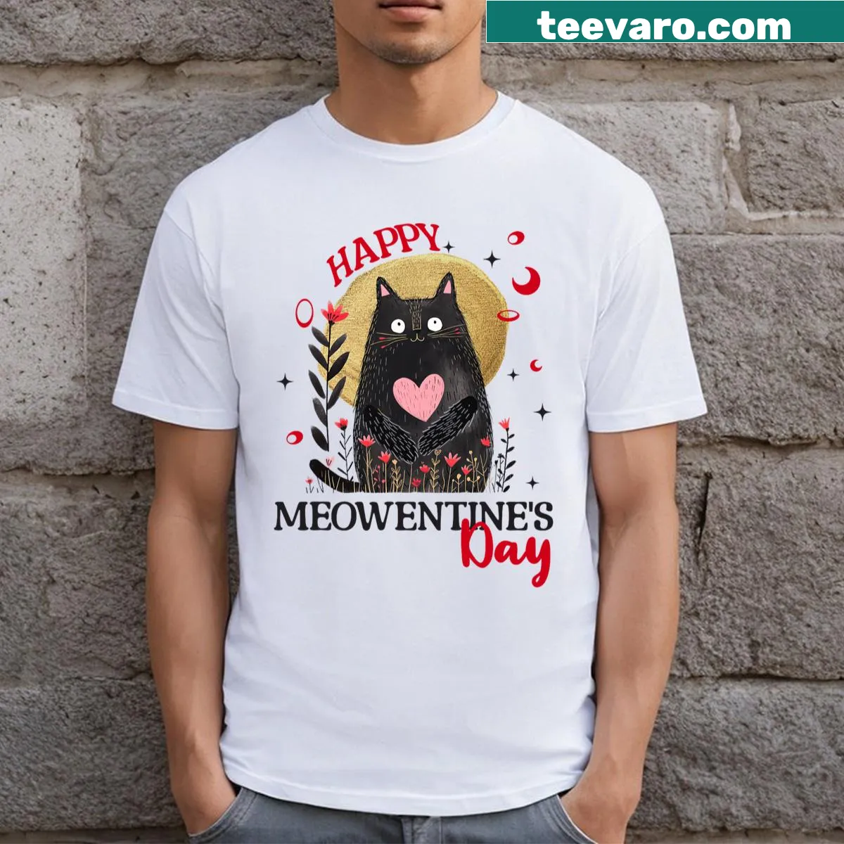 Funny cat graphic T-shirt for Valentine's Day featuring playful design