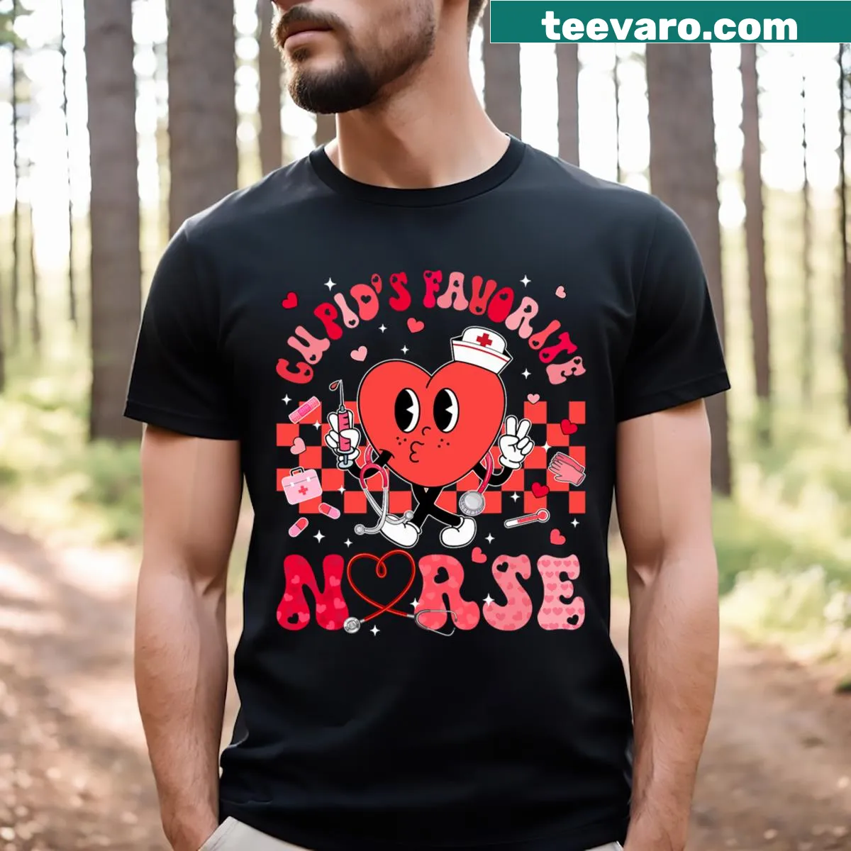 Valentine's Day T-shirt for nurses with heart graphics