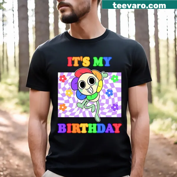 Birthday t-shirt with playful typography and Sprunki toys graphics