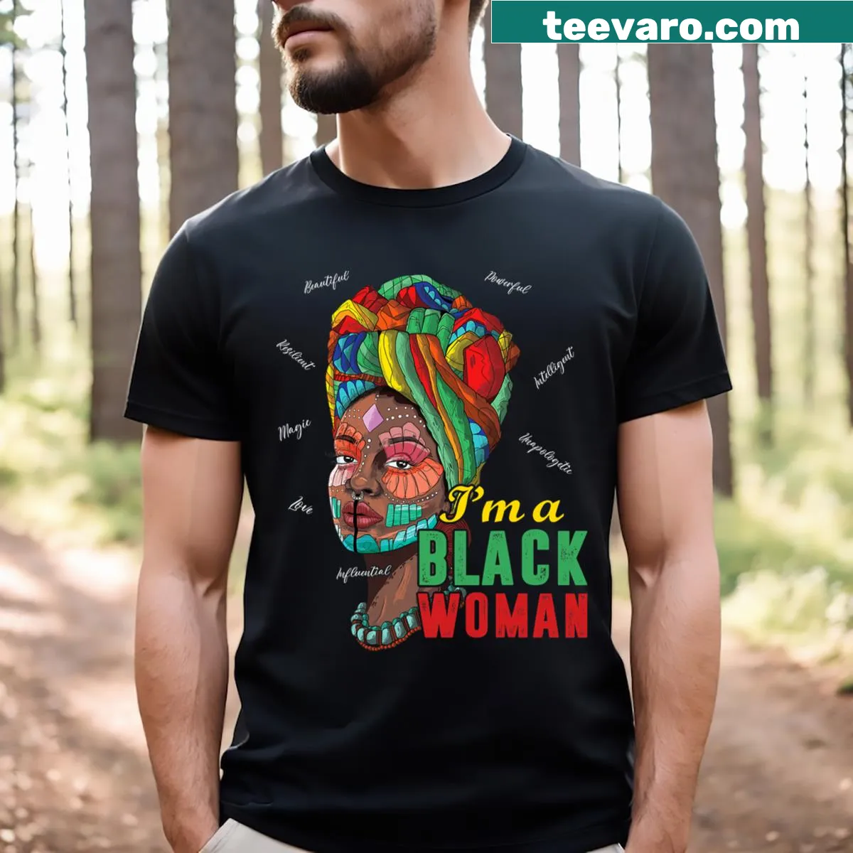 Illustrated black queen with turban on a T-shirt celebrating Black History