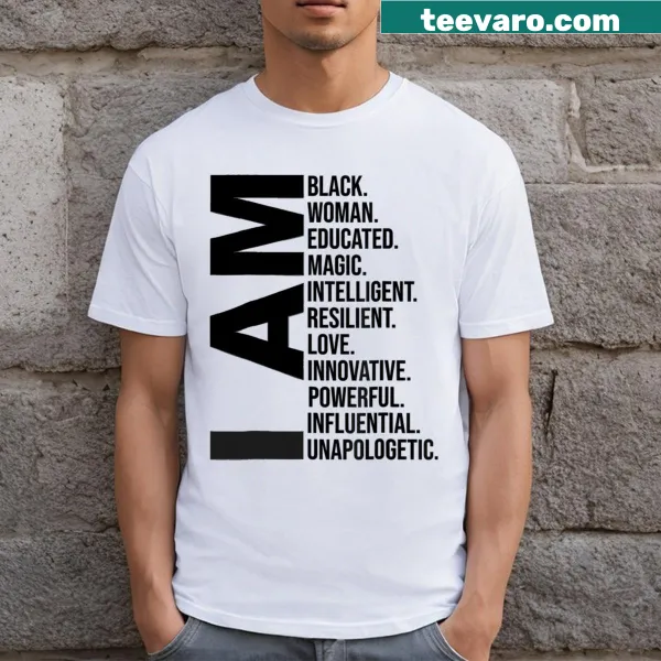T-shirt with ‘I Am Black Woman Black History Month Educated’ text
