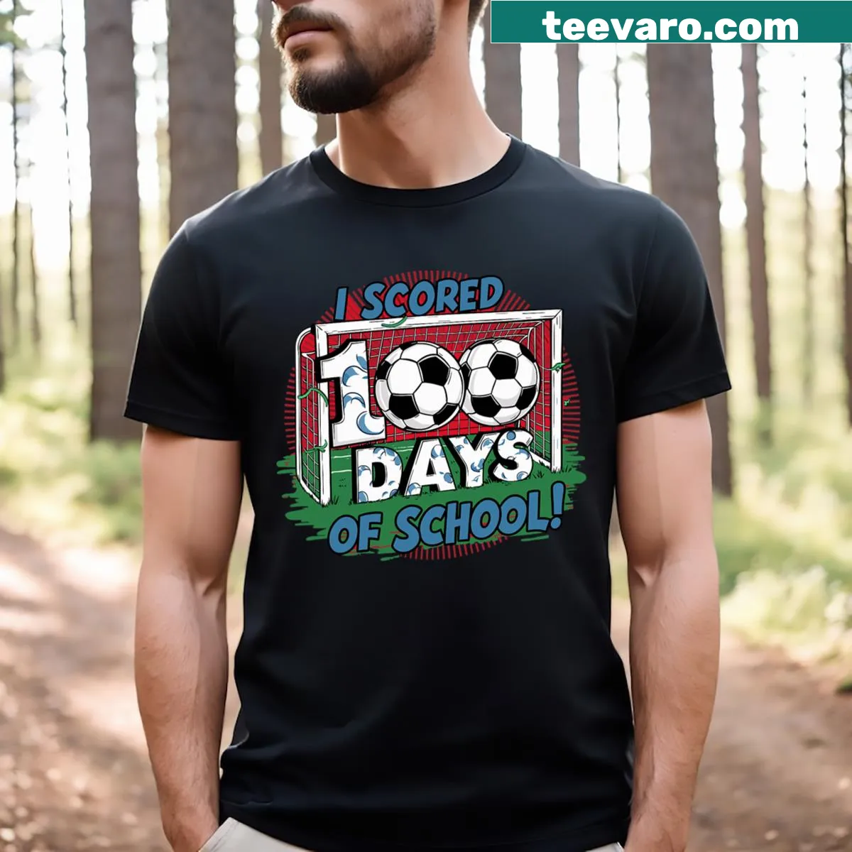 Sporty t-shirt celebrating 100 Days Of School with soccer graphic
