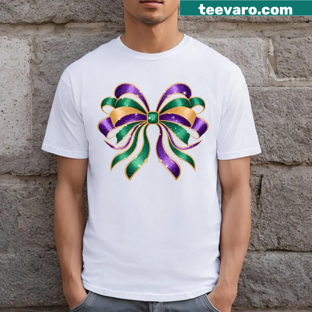 Coquette bow graphic on a Mardi Gras T-shirt for kids