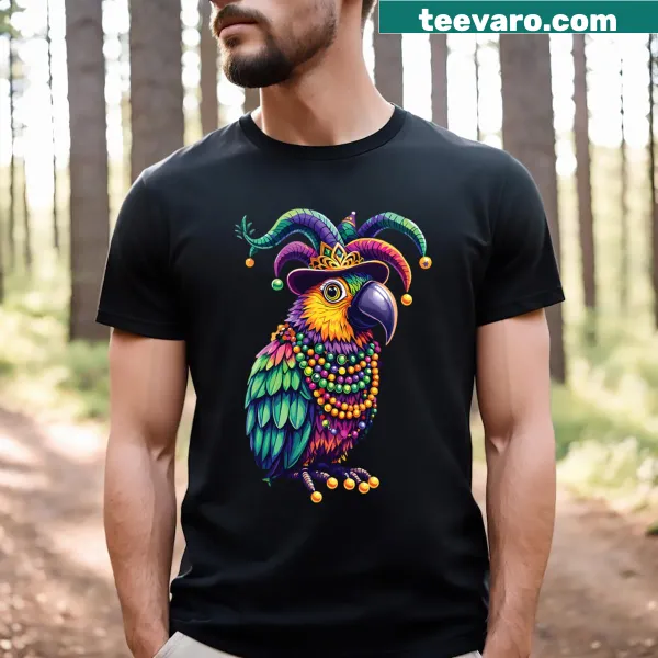 Kids T-shirt with cute parrot mask design for Mardi Gras