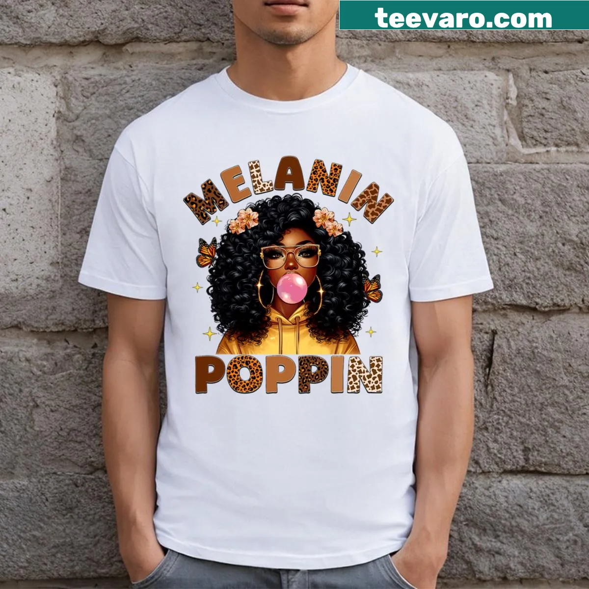 Proud Melanin Poppin graphic t-shirt for Black History Month