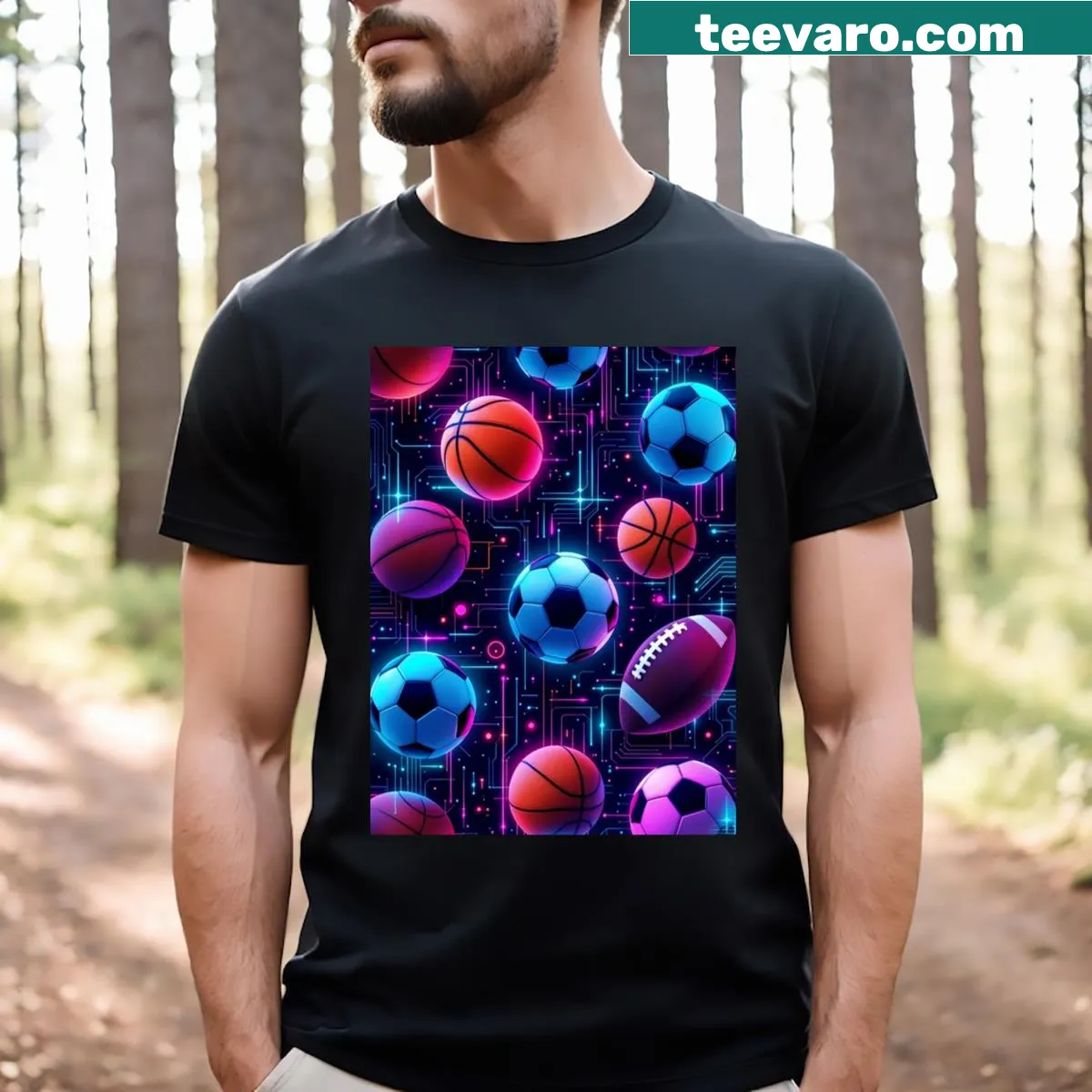 Playful neon sports-themed T-shirt with dynamic illustration
