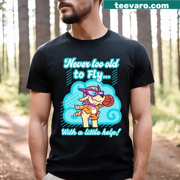 Illustrated T-shirt for goat moms featuring whimsical flying goats and text