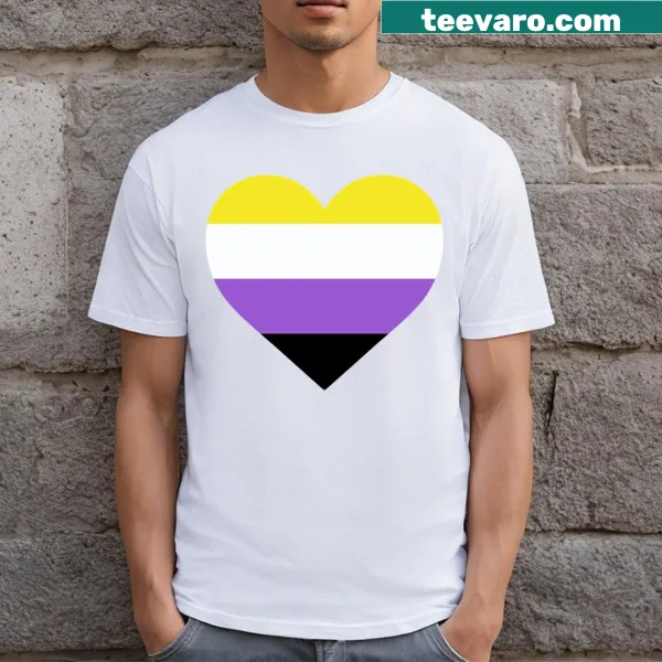 Heart graphic T-shirt representing non-binary pride