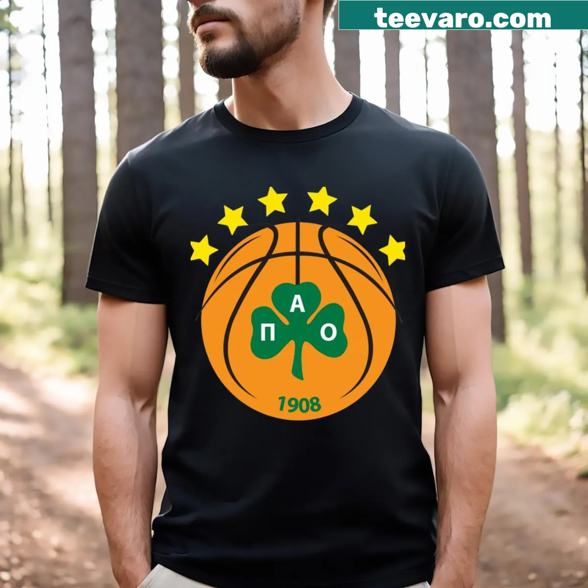 T-shirt featuring the logo of the Panatinaikos Basketball Club.
