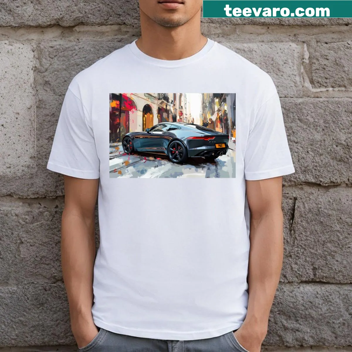 Pop art illustration of Jaguar F Type Coupe on T-shirt