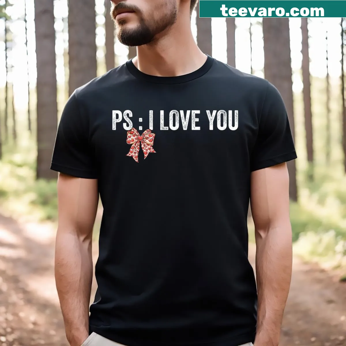 Valentine's Day t-shirt with purple bow and text Ps I Love You
